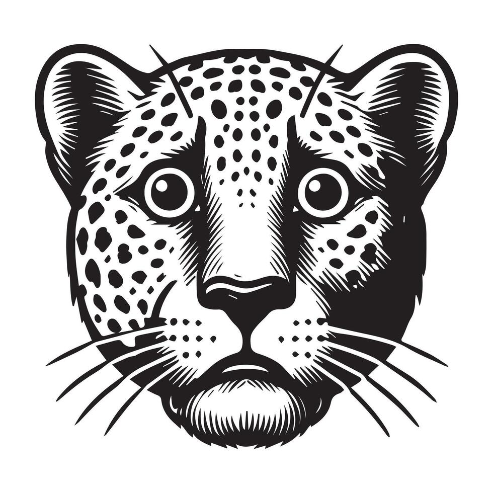 Leopard Face Logo, Panthera pardus Head Clipart illustration in black and white vector