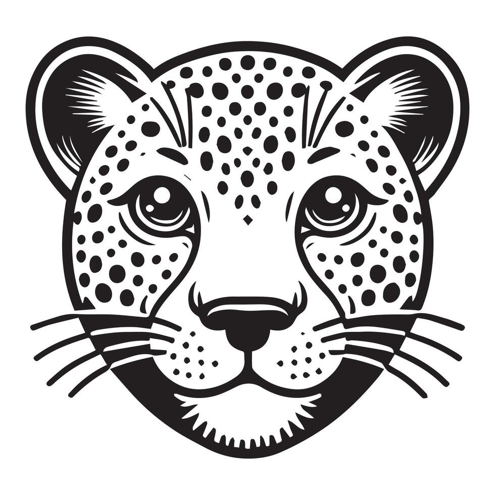 Leopard Face Logo, Panthera pardus Head Clipart illustration in black and white vector