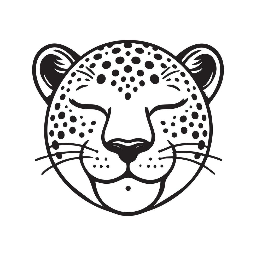 Leopard Face Logo, Panthera pardus Head Clipart illustration in black and white vector