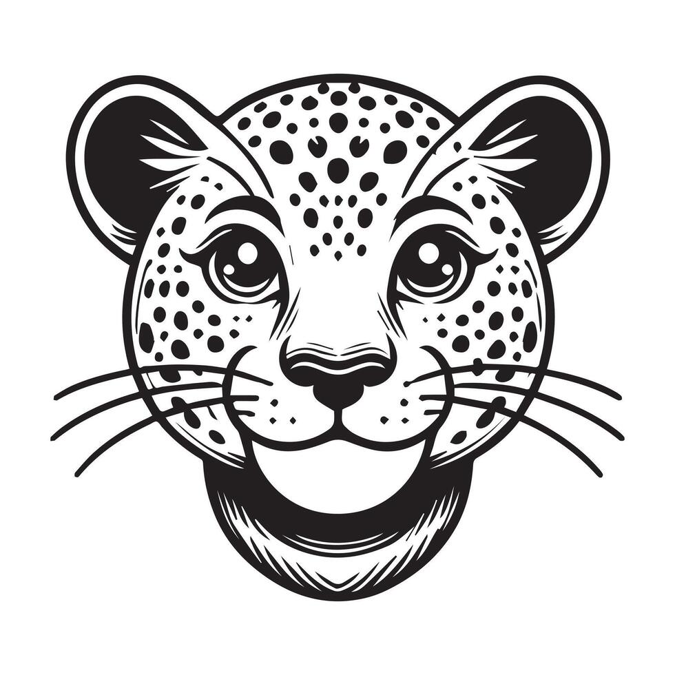 Leopard Face Logo, Panthera pardus Head Clipart illustration in black and white vector