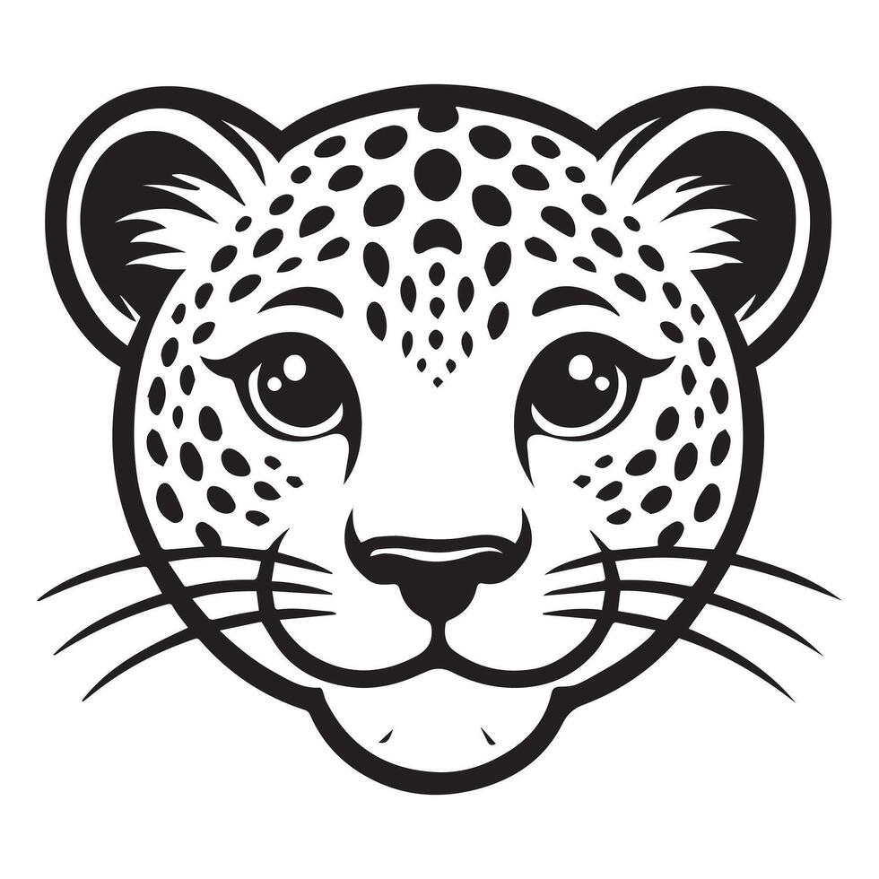 Leopard Face Logo, Panthera pardus Head Clipart illustration in black and white vector