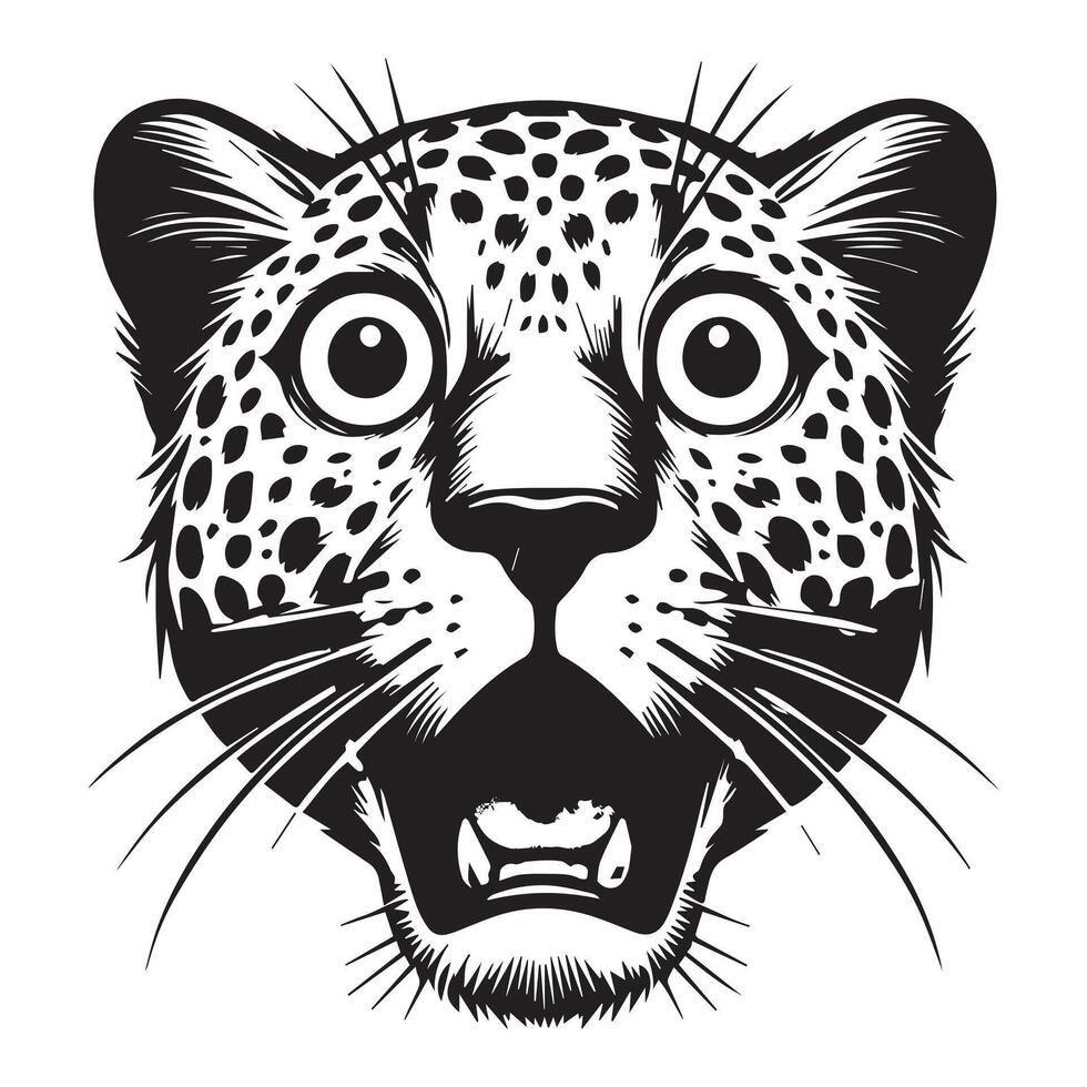 Leopard Face Logo, Panthera pardus Head Clipart illustration in black and white vector