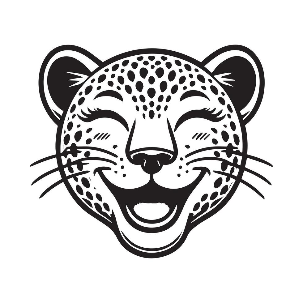 Leopard Face Logo, Panthera pardus Head Clipart illustration in black and white vector