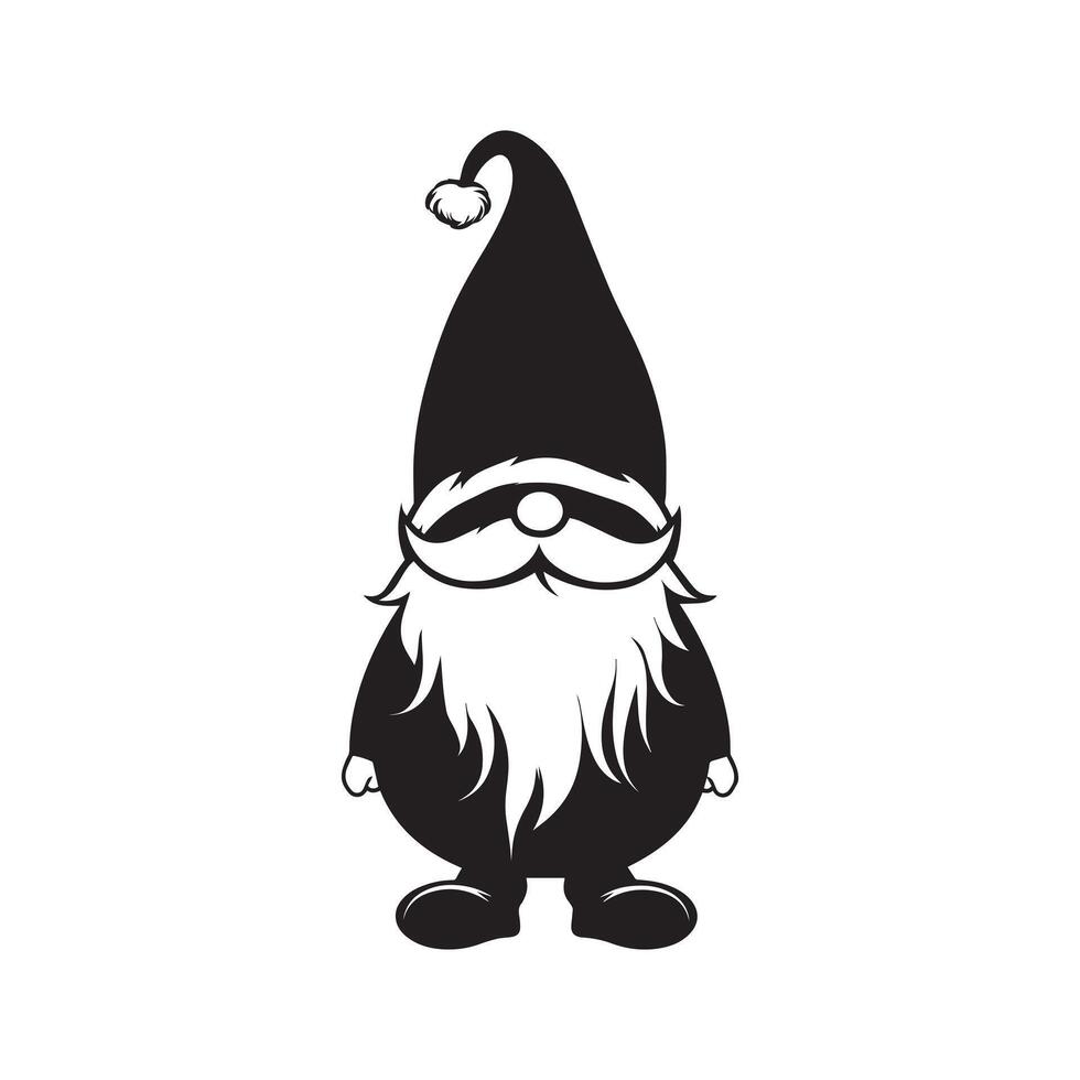 Christmas Gnome - Gnomes Merry Christmas - Christmas Doodle Clipart - Gnome illustration in black and white vector