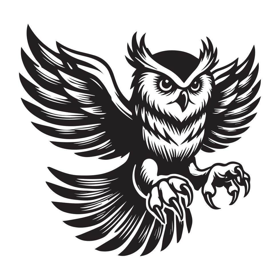 Strigiformes Outline Design - An Owl Talons Extended illustration in black and white vector
