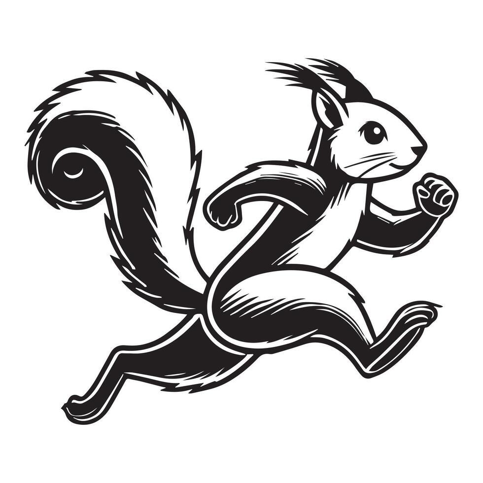 Sciuridae Clipart Design - A Squirrel Leaf Diver illustration in black and white vector