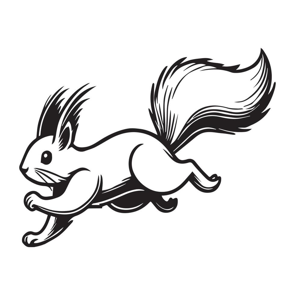 Sciuridae Clipart Design - A Quick Dash Squirrel illustration in black and white vector