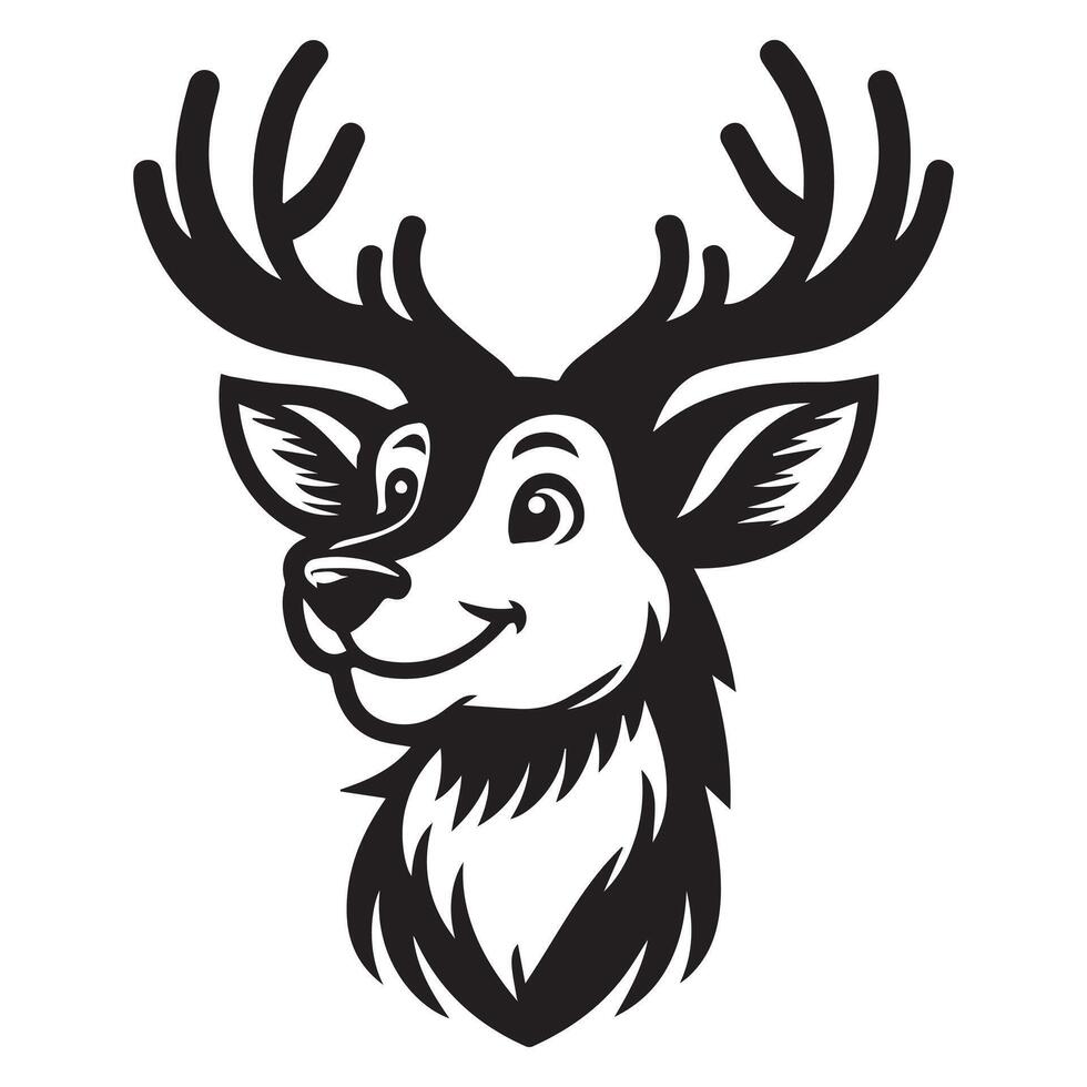 Cervidae Face Logo - Deer Head Clipart, Deer illustration in black and white vector
