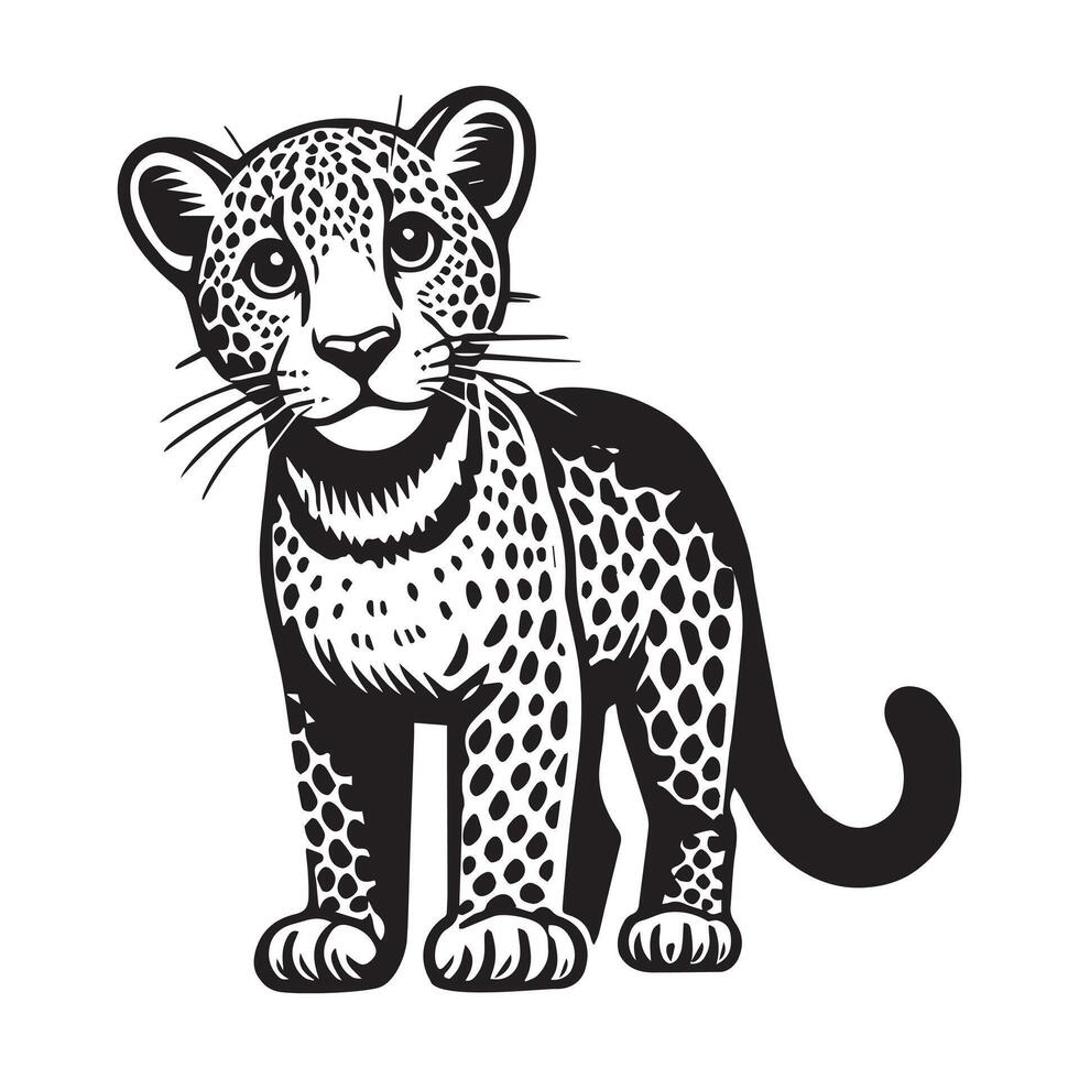 Leopard Clipart - A Leopard Curious Glance illustration in black and white vector