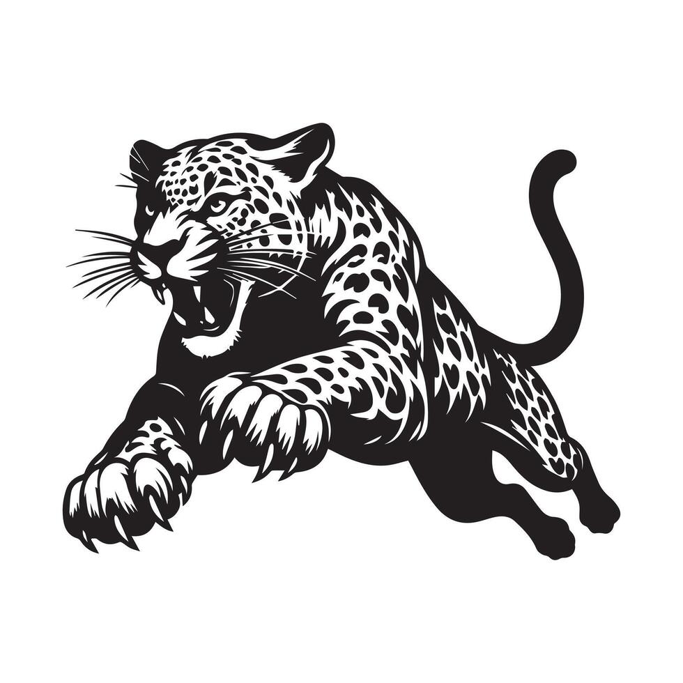 Leopard Clipart - A Lethal Leap Leopard illustration in black and white vector