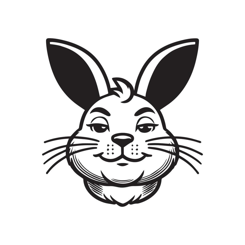 Bunny Head Clipart - Rabbit Face logo - Rabbit illustration in black and white vector