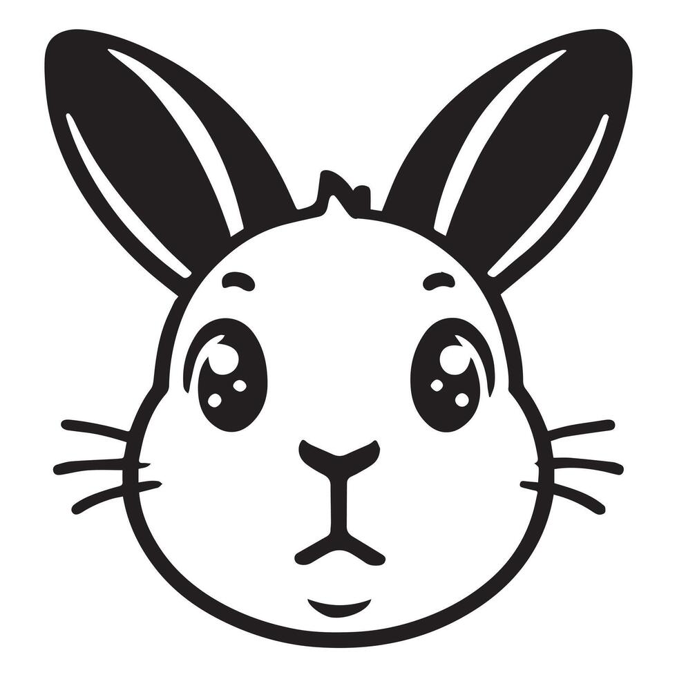 Bunny Head Clipart - Rabbit Face logo - Rabbit illustration in black and white vector