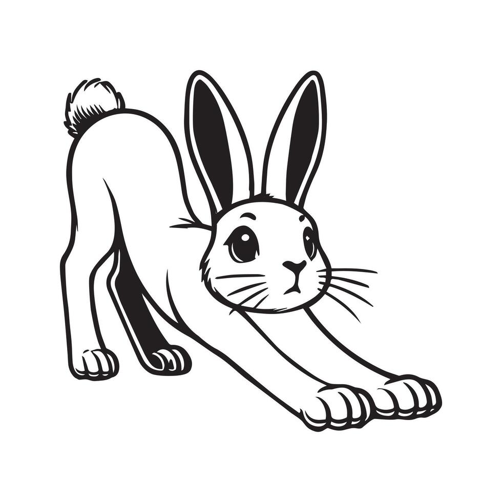 Bunny Outline Clipart - A Curious Stretch Rabbit illustration in black and white vector