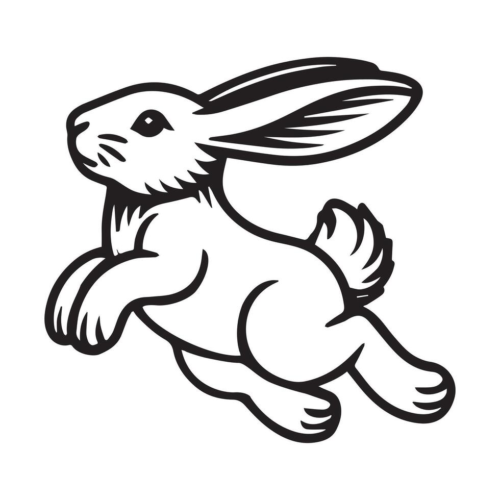 Bunny Outline Clipart - A Binky Jump Rabbit illustration in black and white vector