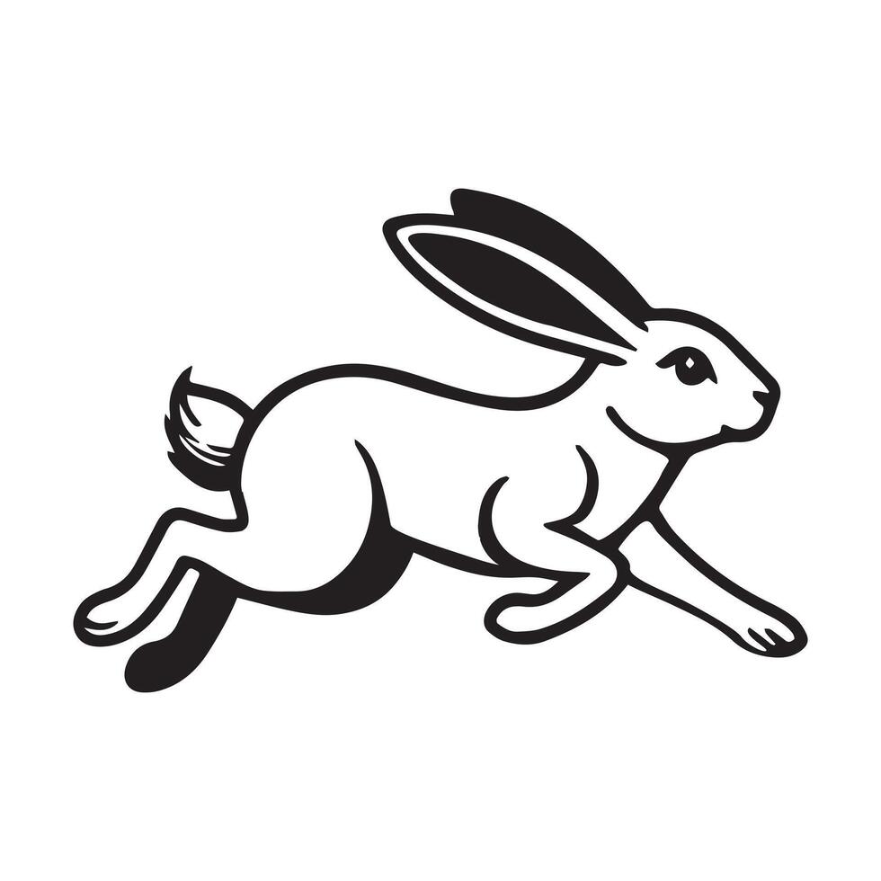 Bunny Outline Clipart - A Running Rabbit illustration in black and white vector