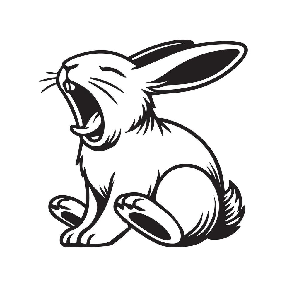 Bunny Outline Clipart - A Yawning Rabbit illustration in black and white vector
