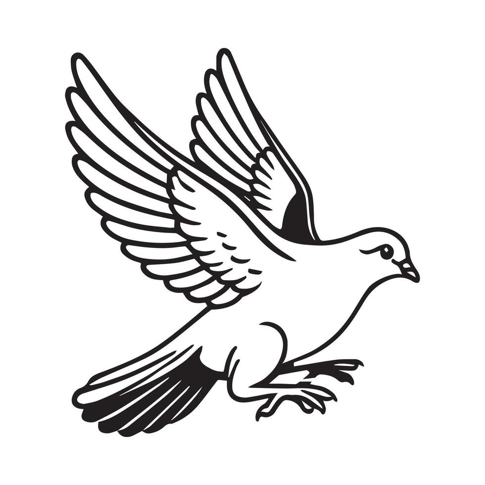 Rock Dove Clipart - Rock Pigeon - Columba Livia Silhouette - A Pigeon Flapping Wings illustration in black and white vector