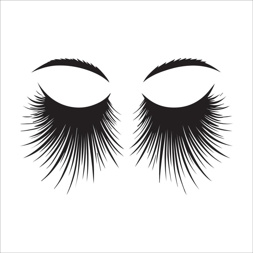 Lashes Clipart, Eyelashes, Eyebrows silhouette, Brows, Makeup design illustration in black and white vector