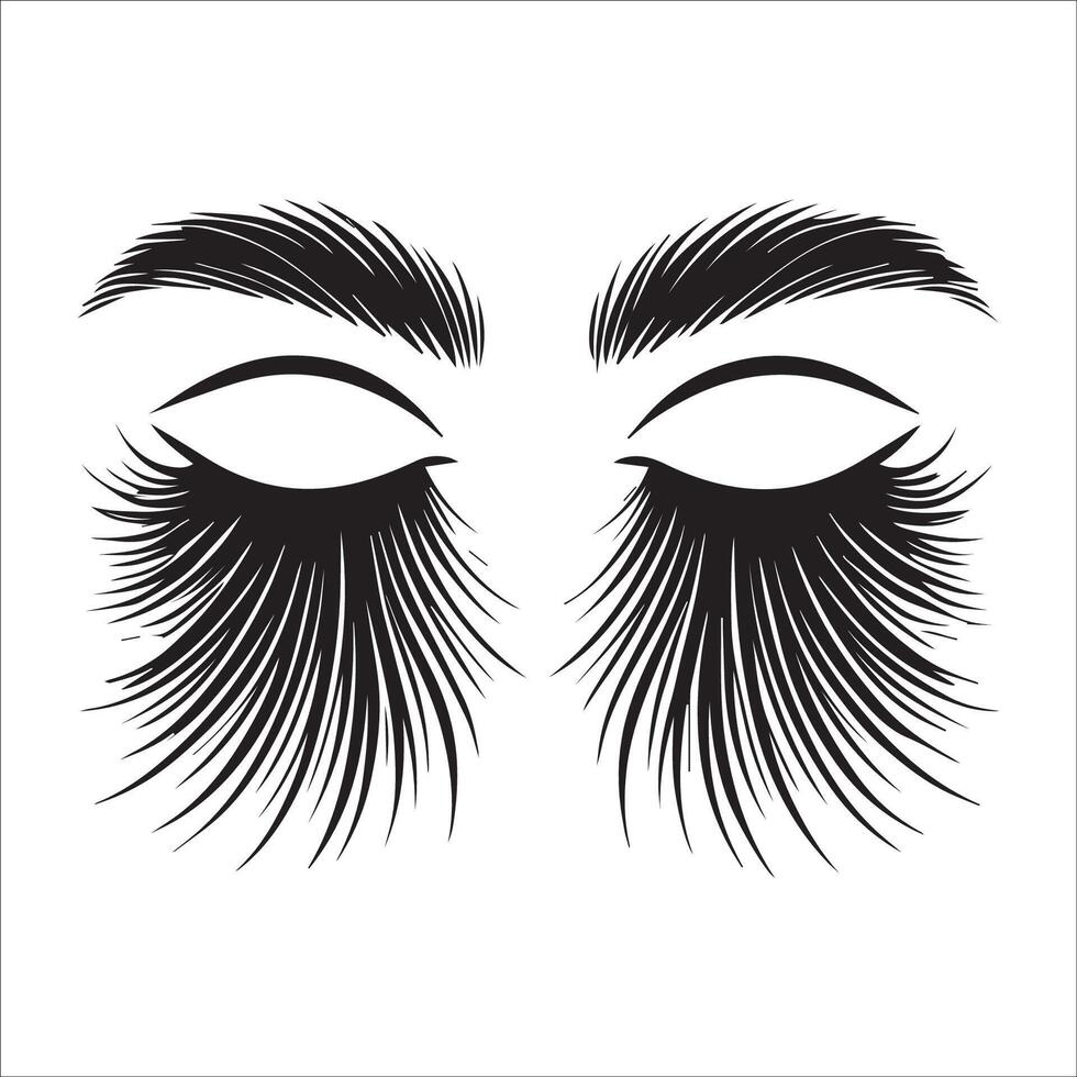 Lashes Clipart, Eyelashes, Eyebrows silhouette, Brows, Makeup design illustration in black and white vector