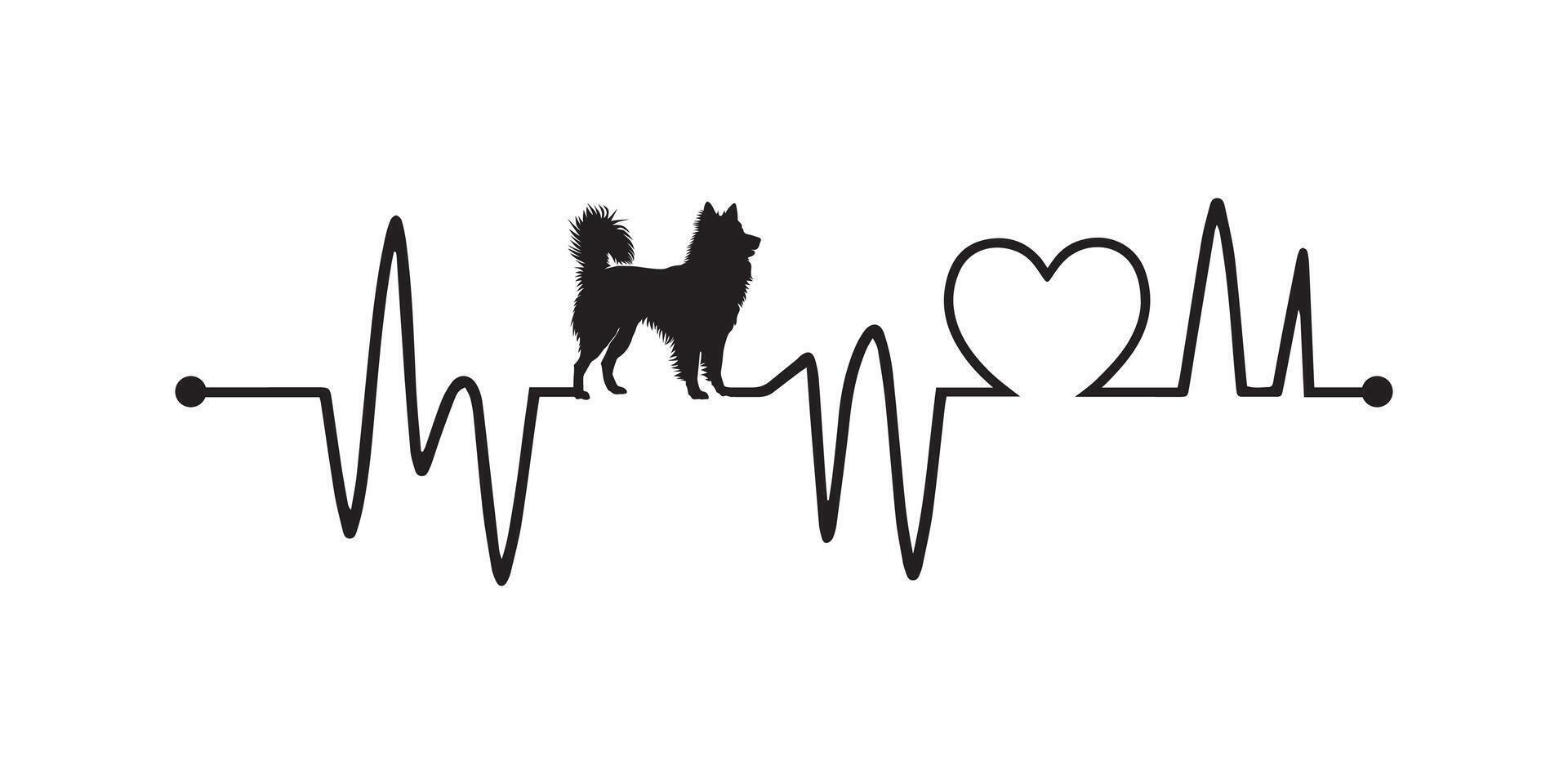 Heartbeat line with American Eskimo Dog silhouette, Dog and Heartbeat frequency with Heart Love illustration vector