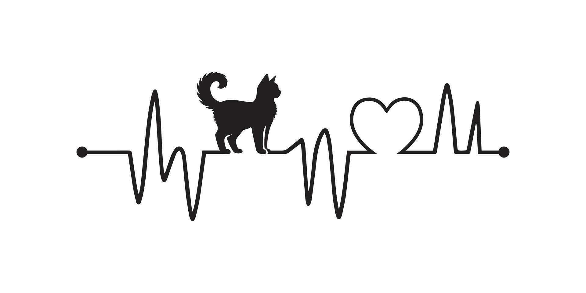 Heartbeat line with Balinese Cat silhouette, Cat and Heartbeat frequency with Heart Love illustration vector