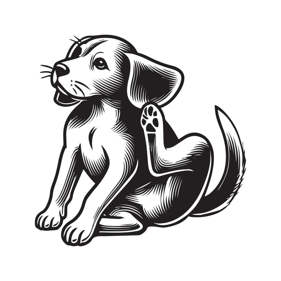 Beagle dog silhouette Design, Dog Clipart illustration in black and white vector