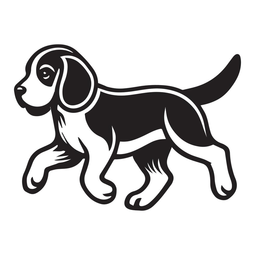 Beagle dog silhouette Design, Dog Clipart illustration in black and white vector
