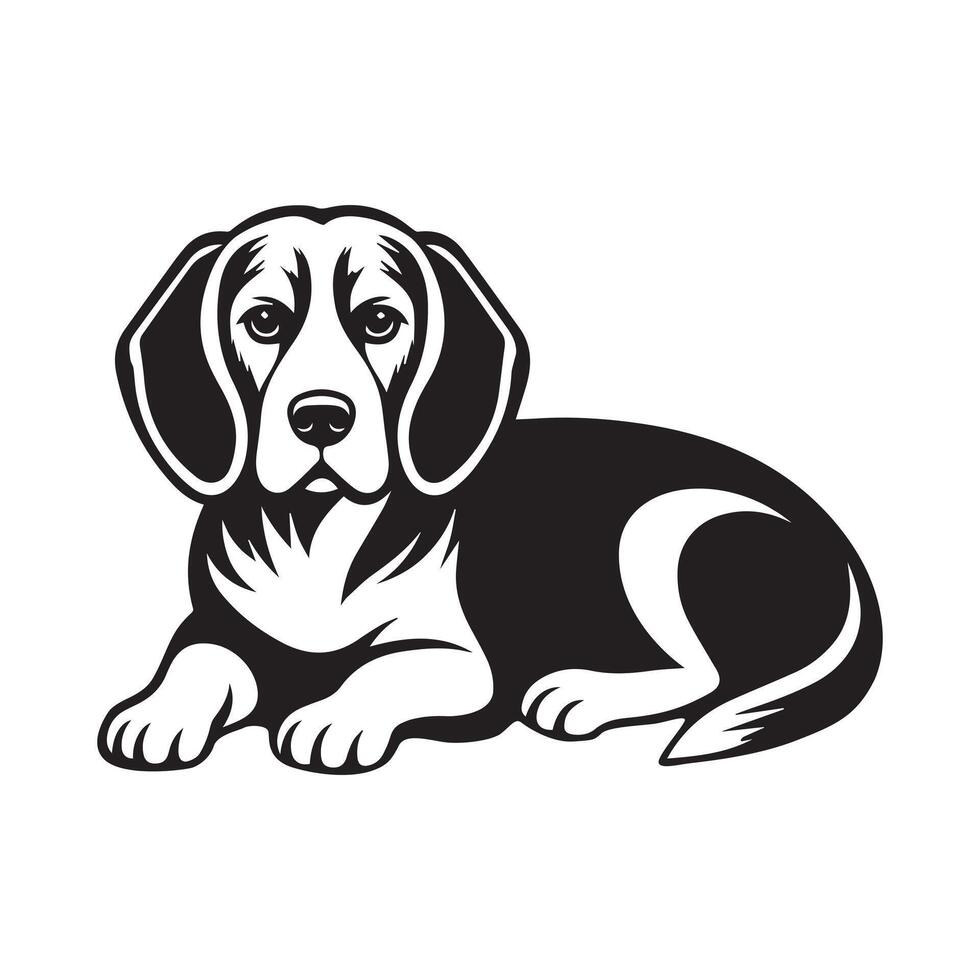 Beagle dog silhouette Design, Dog Clipart illustration in black and white vector