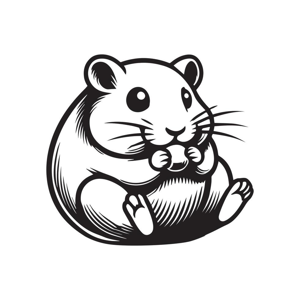 Hamster rodent logo design - Hamster silhouette - Hamster illustration in black and white vector