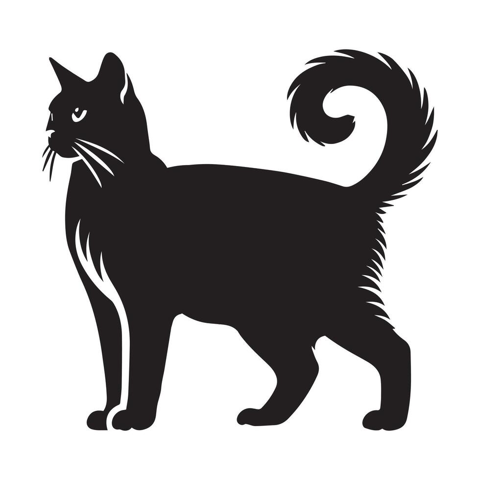 Manx cat silhouette - Manx logo - Cat Clipart illustration in black and white vector