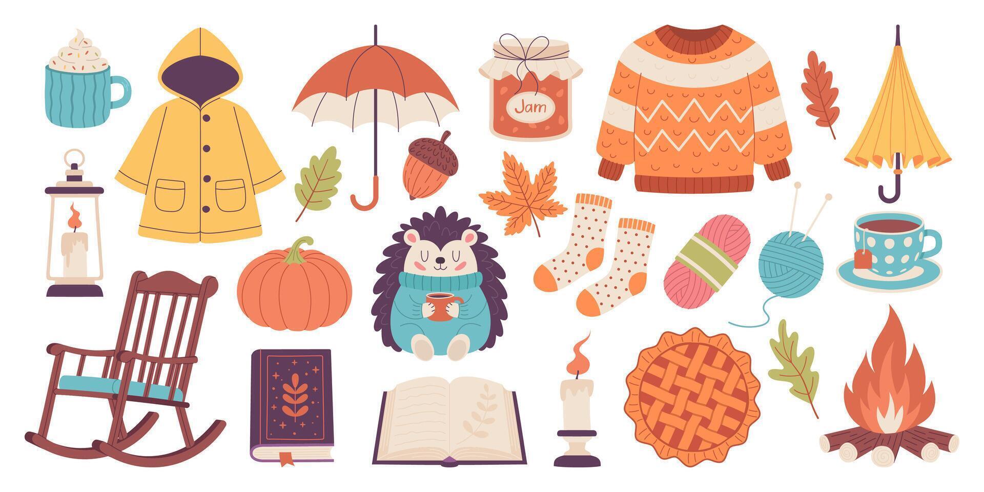 Set of cozy autumn elements, illustration vector