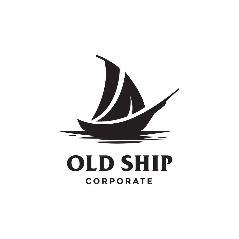 Silhouette of Traditional Sailboat old ship logo design vector