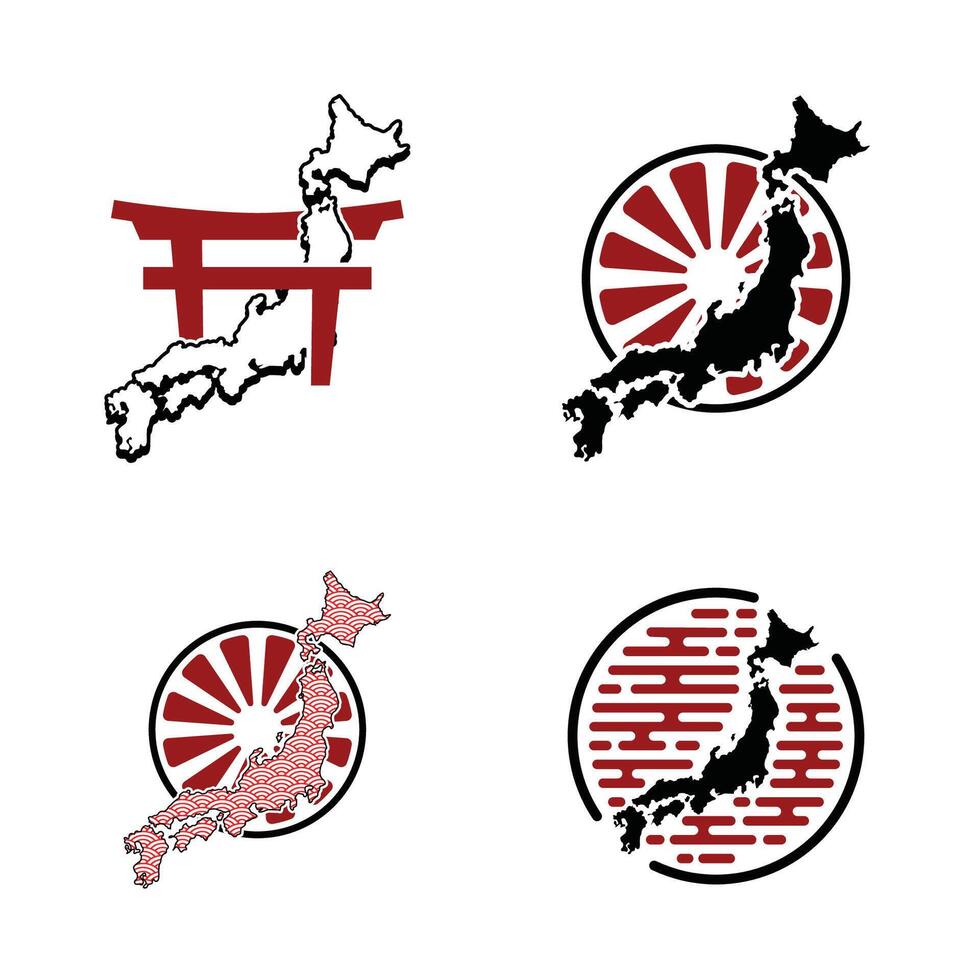 Japan map icons set. illustration. Isolated on white background. vector