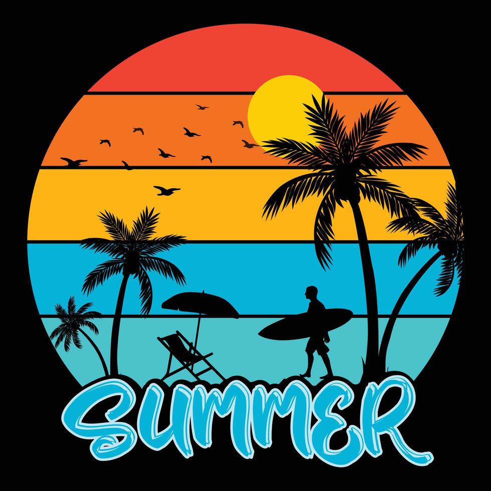 Summer T-shirt Design, retro t shirt design, T shirt print palm tree, typography T-shirt Design, File vector