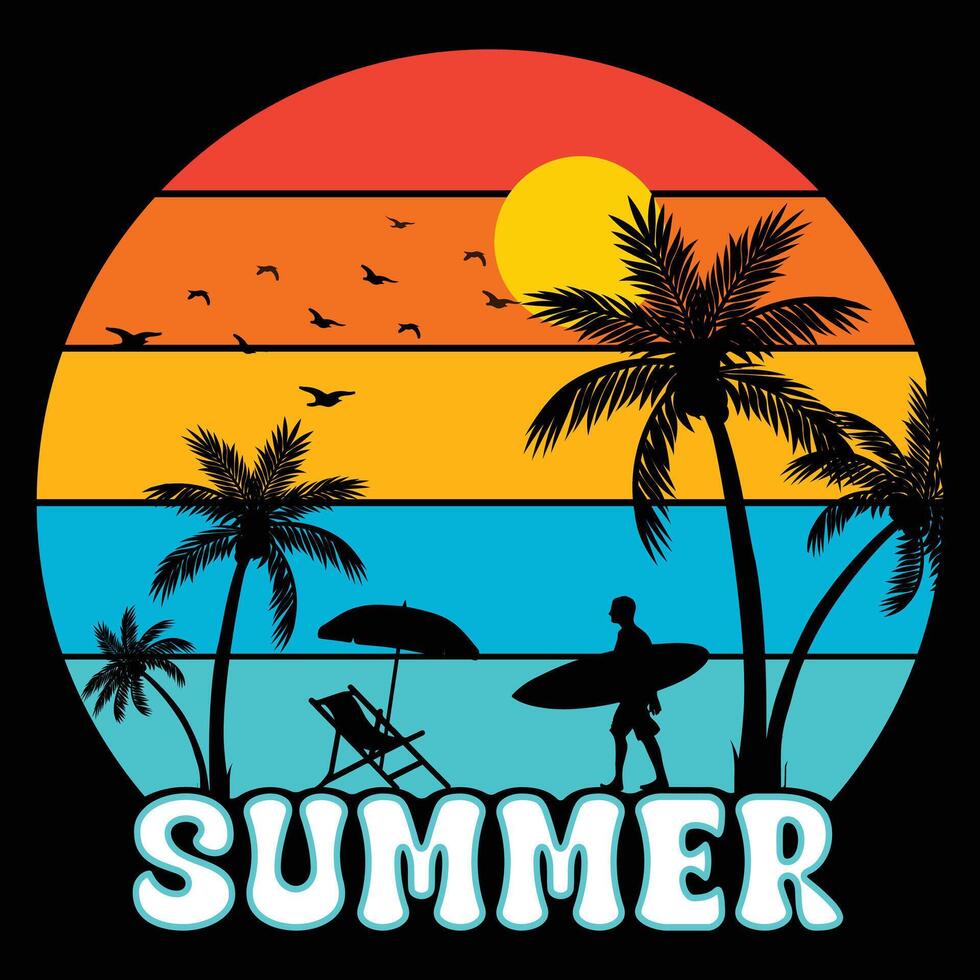 Summer T-shirt Design, retro t shirt design, T shirt print palm tree, typography T-shirt Design, File vector