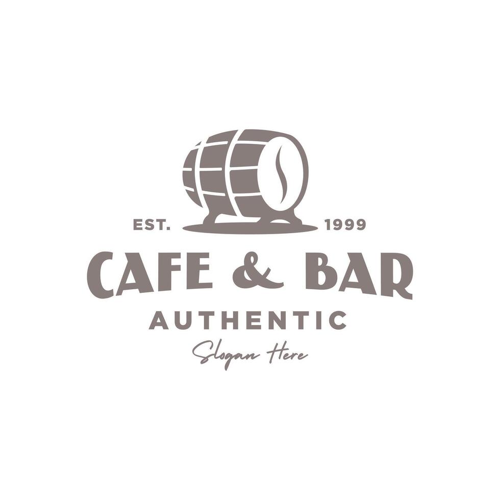 vintage retro cafe barrel and coffee logo design for bar beverage restaurant company vector