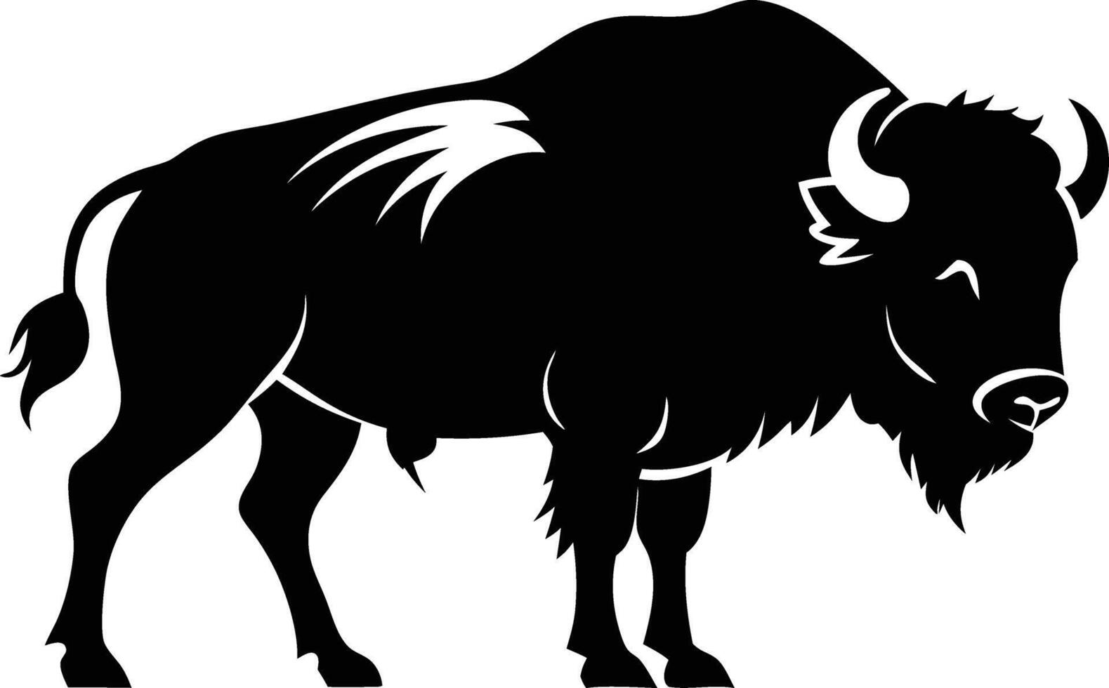A black silhouette of a standing buffalo big animal vector