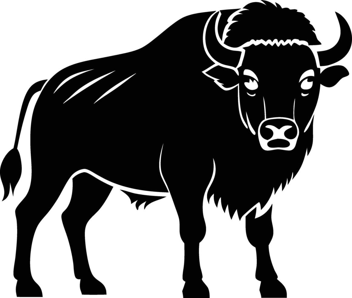 A black silhouette of a standing buffalo big animal vector