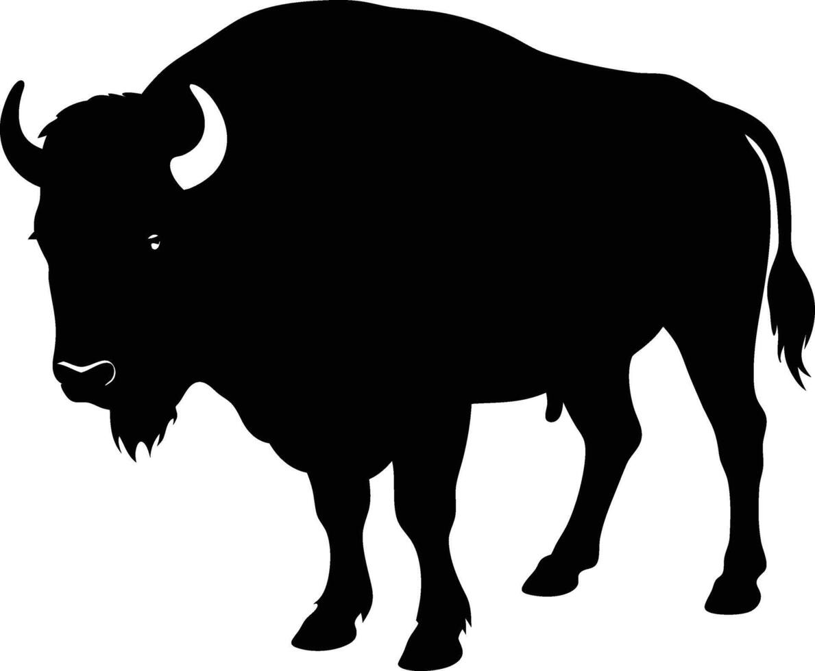 A black silhouette of a standing buffalo big animal vector