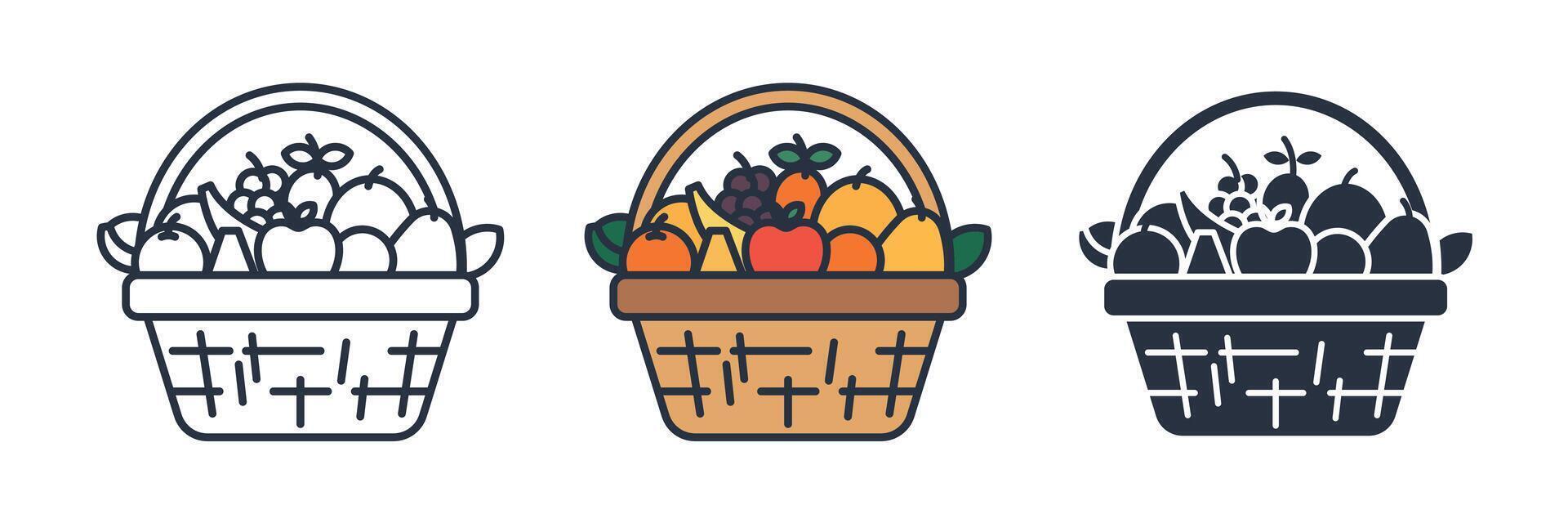 basket filled with various fruits Icon symbol illustration isolated on white background vector