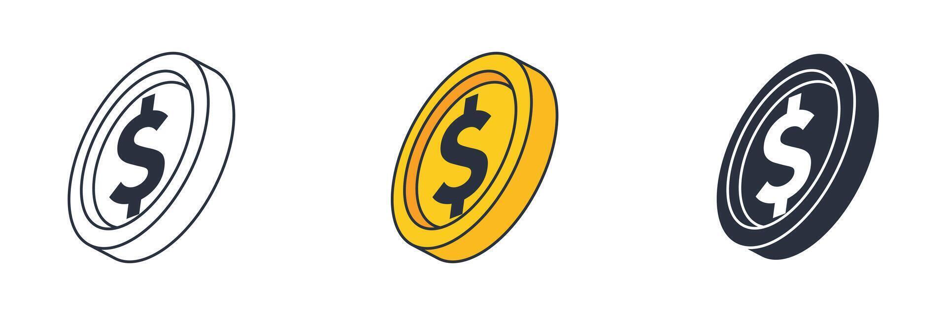 Dollar Sign Coin Icon symbol illustration isolated on white background vector