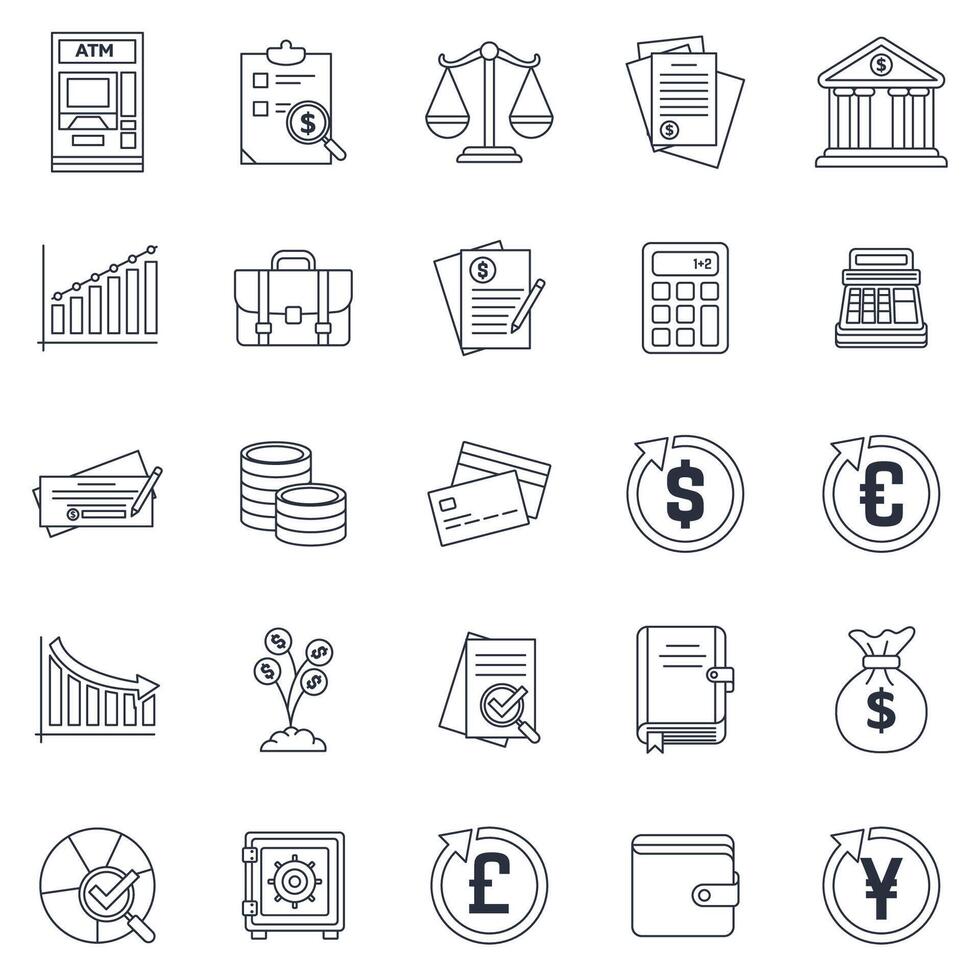 accounting icons set, Included icons as Audit, pie chart, Dollar Sign, Investment and more symbols collection, logo isolated illustration vector