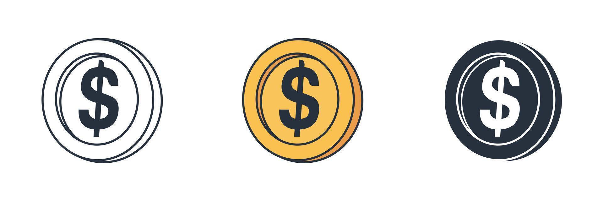 Dollar Sign Coin Icon. Business Financial theme symbol illustration isolated on white background vector