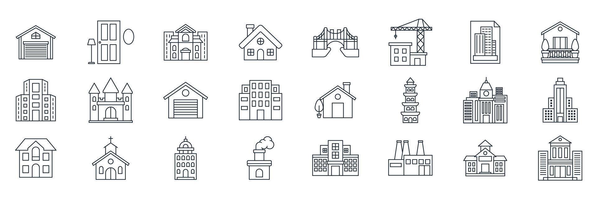 Building icons set, Included icons as house, office, bank, school and more symbols collection, logo isolated illustration vector