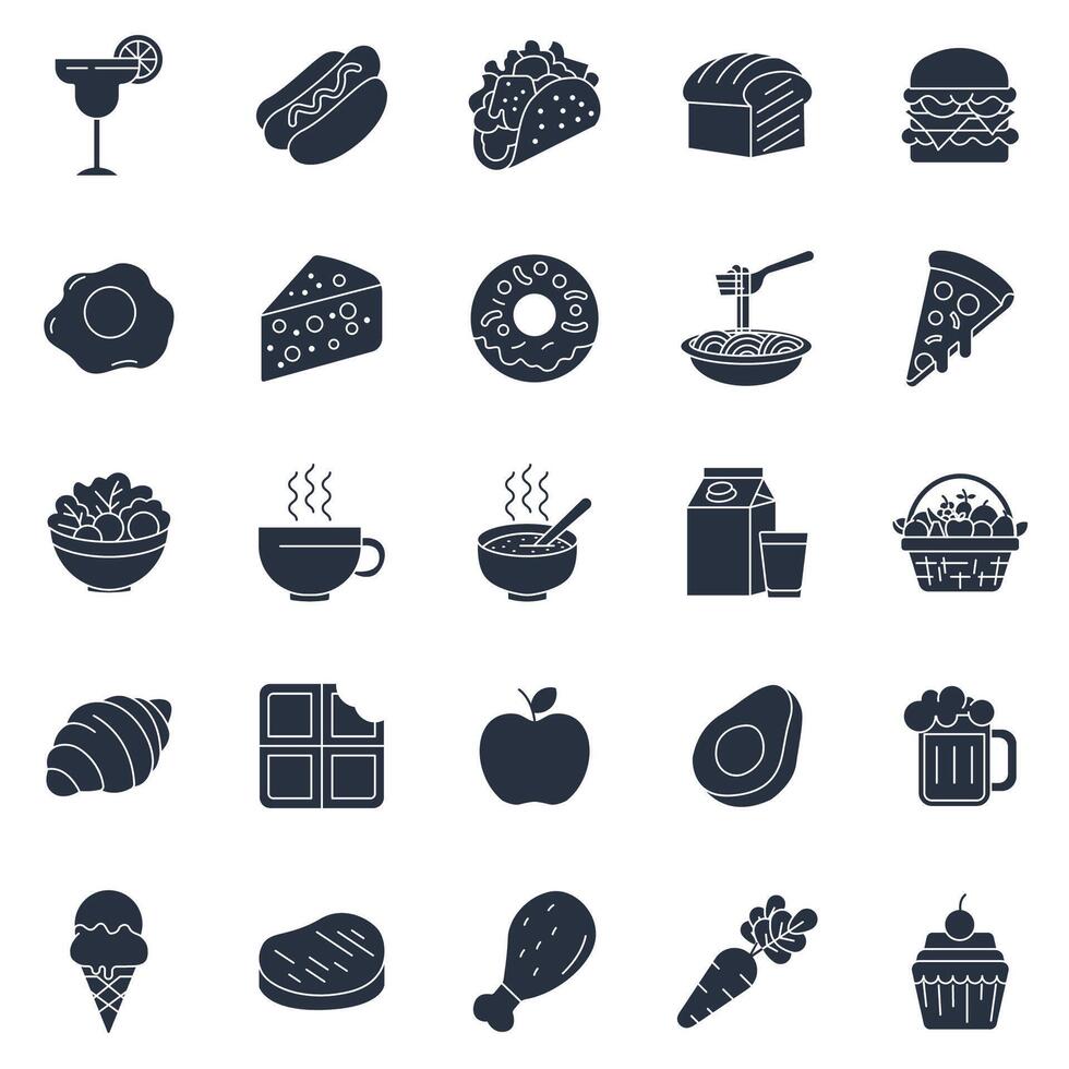 food and drink icons set, Included icons as Apple, croissant, hamburger, avocado and more symbols collection, logo isolated illustration vector