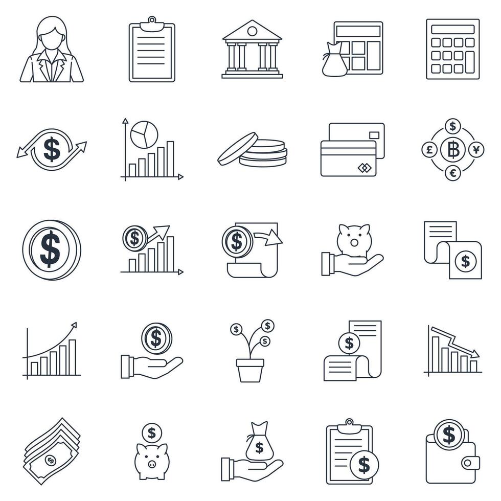 Business Financial set, Included icons as Calculator, Graph, Money, Investment and more symbols collection, logo isolated illustration vector