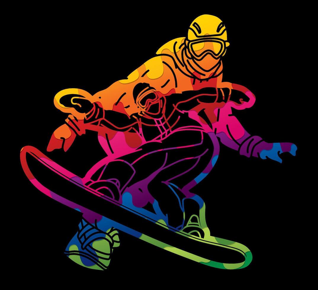 Abstract Group of Snowboard Players Mix Action Snowboarder Extreme Sport vector