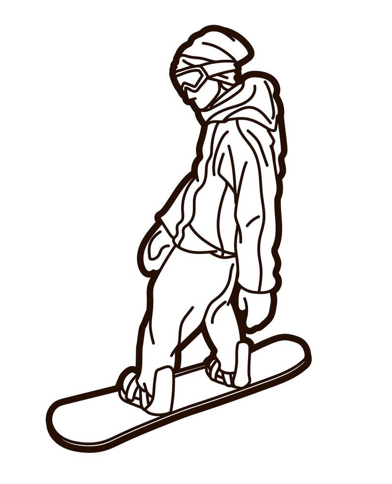 outline Snowboard Player Action Cartoon Sport Graphic vector