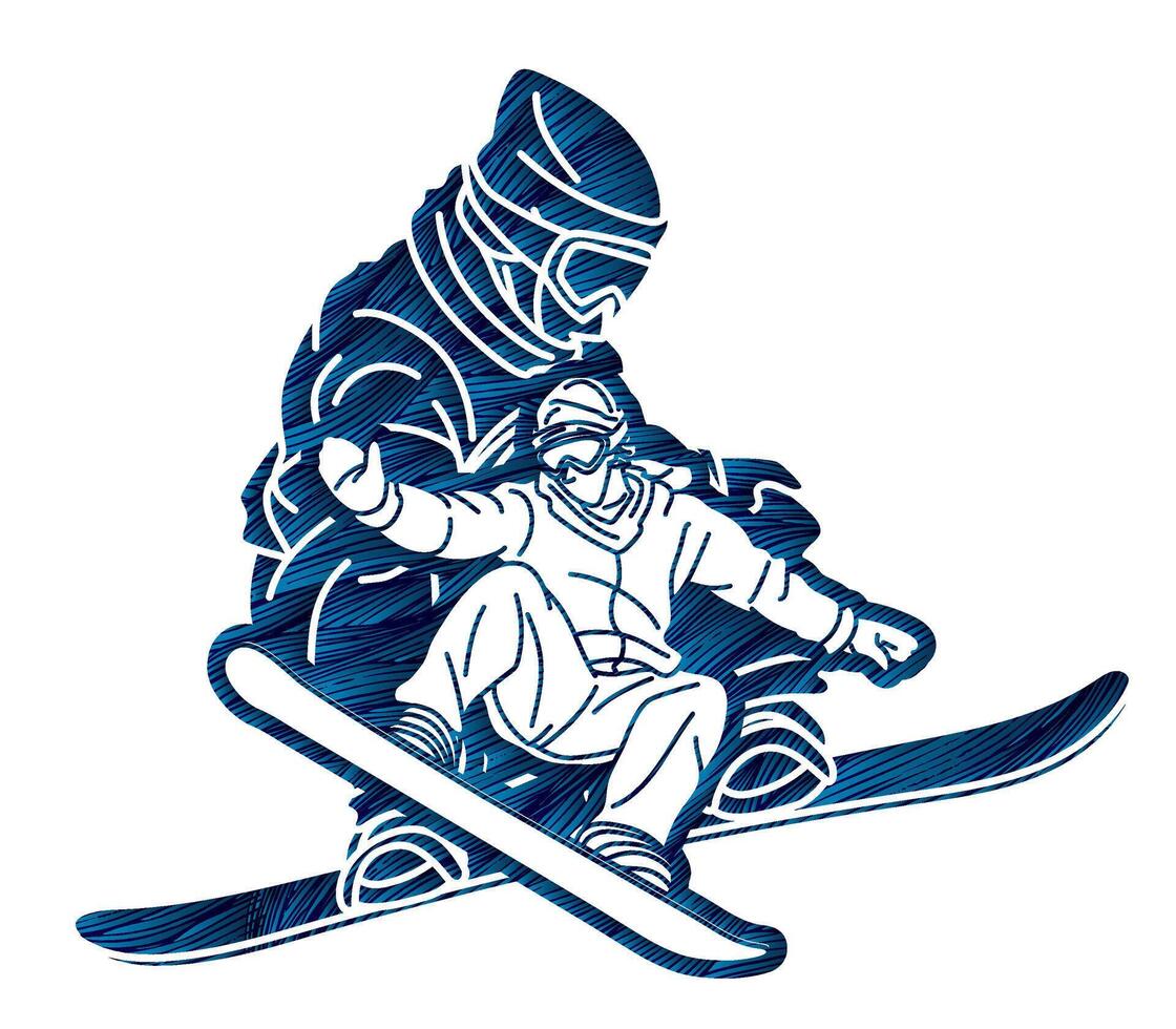 Silhouette Snowboarder Mix Action Extreme Sport Cartoon Graphic vector