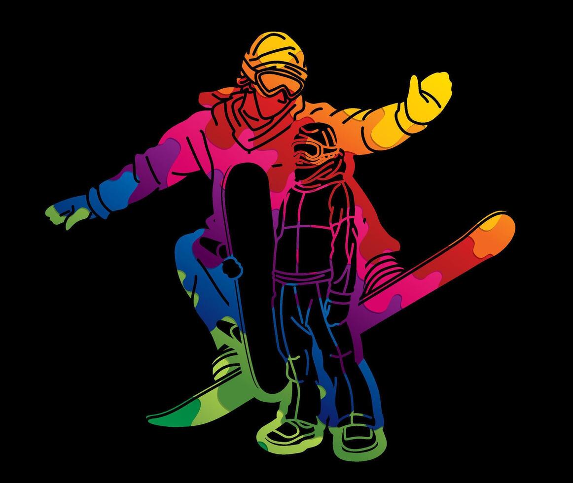Colorful Graffiti Snowboarder Mix Action Snowboard Sport Player vector